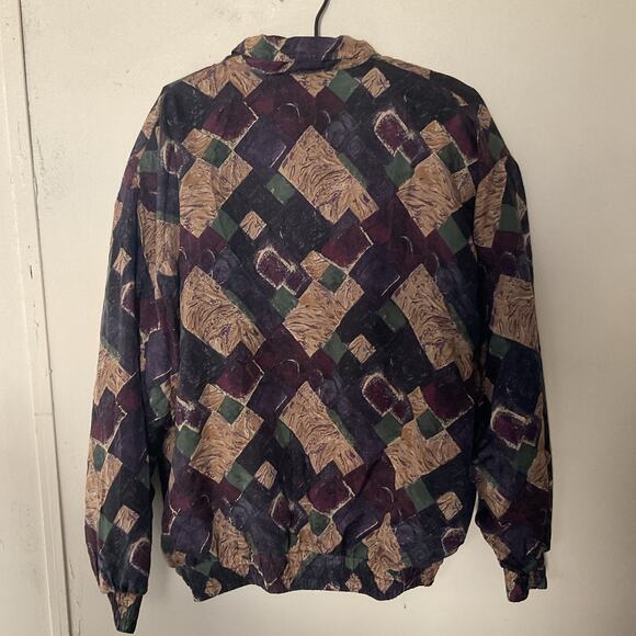 Bogari 100% Silk Vintage Bomber Jacket Women’s L Patchwork Print Y2K - Picture 3 of 8
